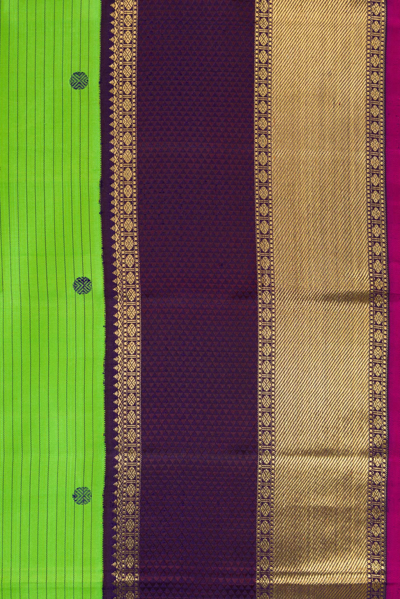 Pure Silk Pure Zari Parrot Green Kanjivaram Saree - Image 3