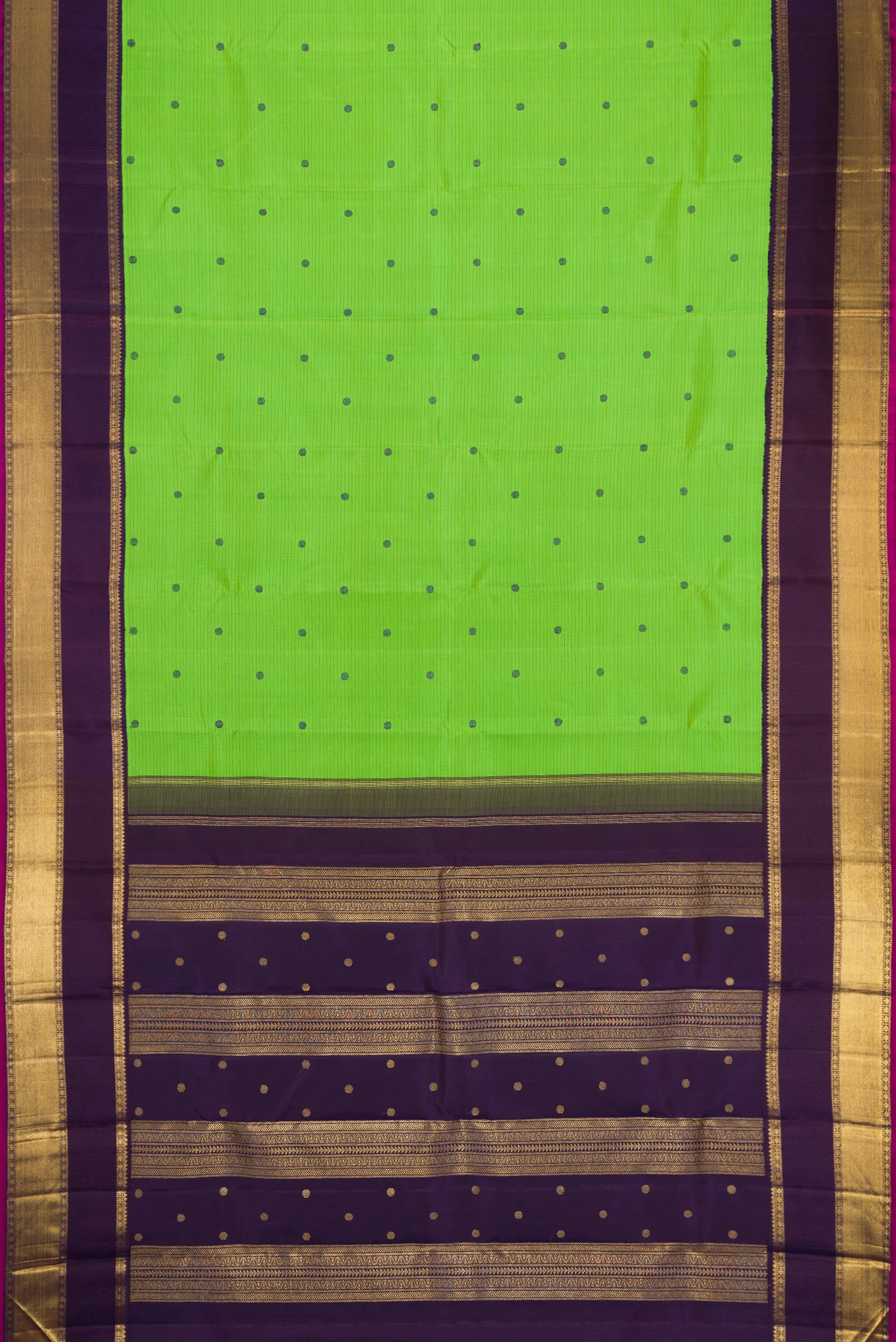Pure Silk Pure Zari Parrot Green Kanjivaram Saree - Image 6