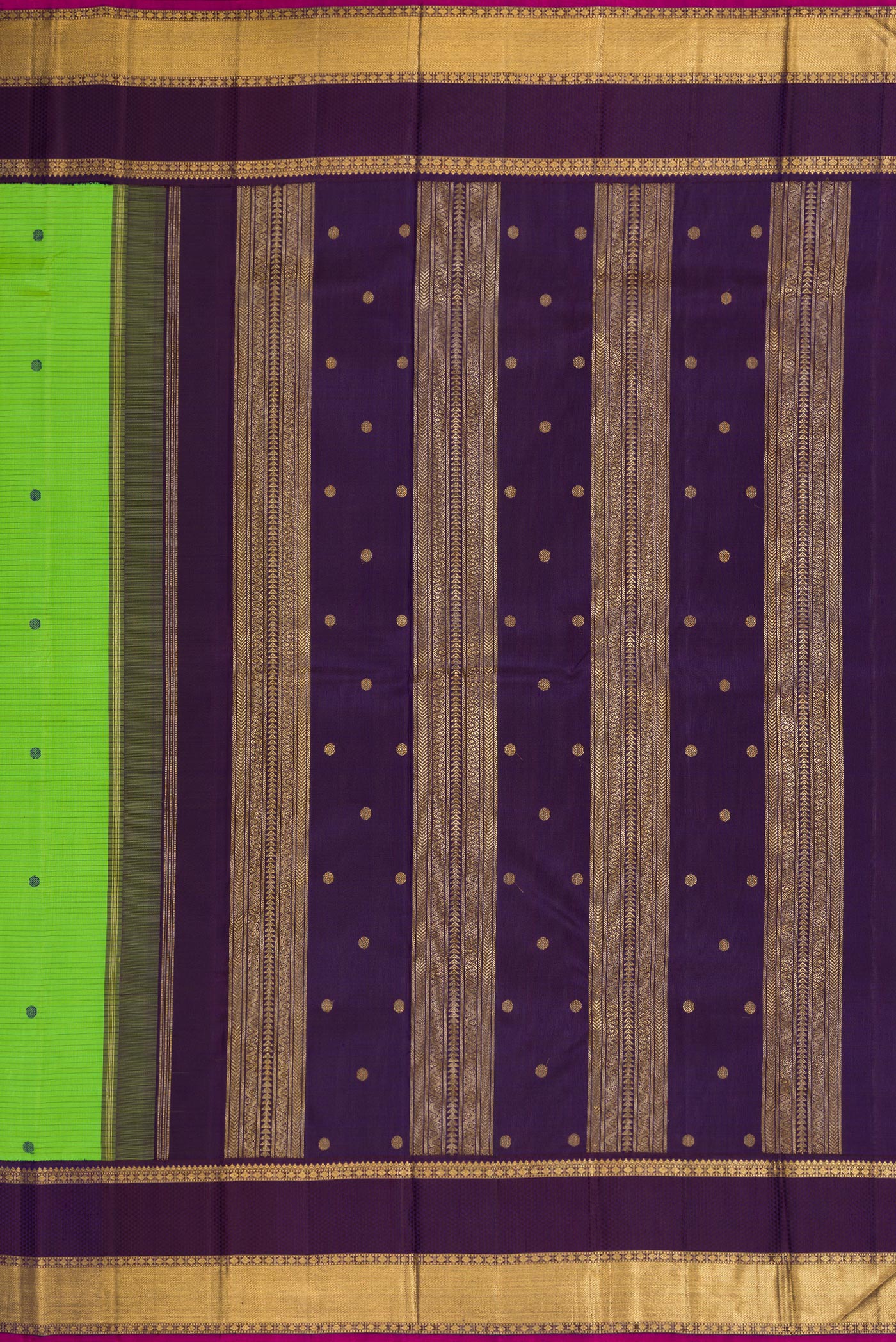 Pure Silk Pure Zari Parrot Green Kanjivaram Saree - Image 7
