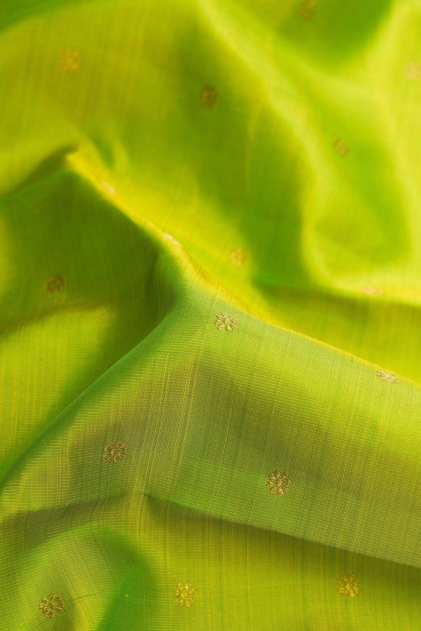 Pure Silk Pure Zari Parrot Green Kanjivaram Saree - Image 2