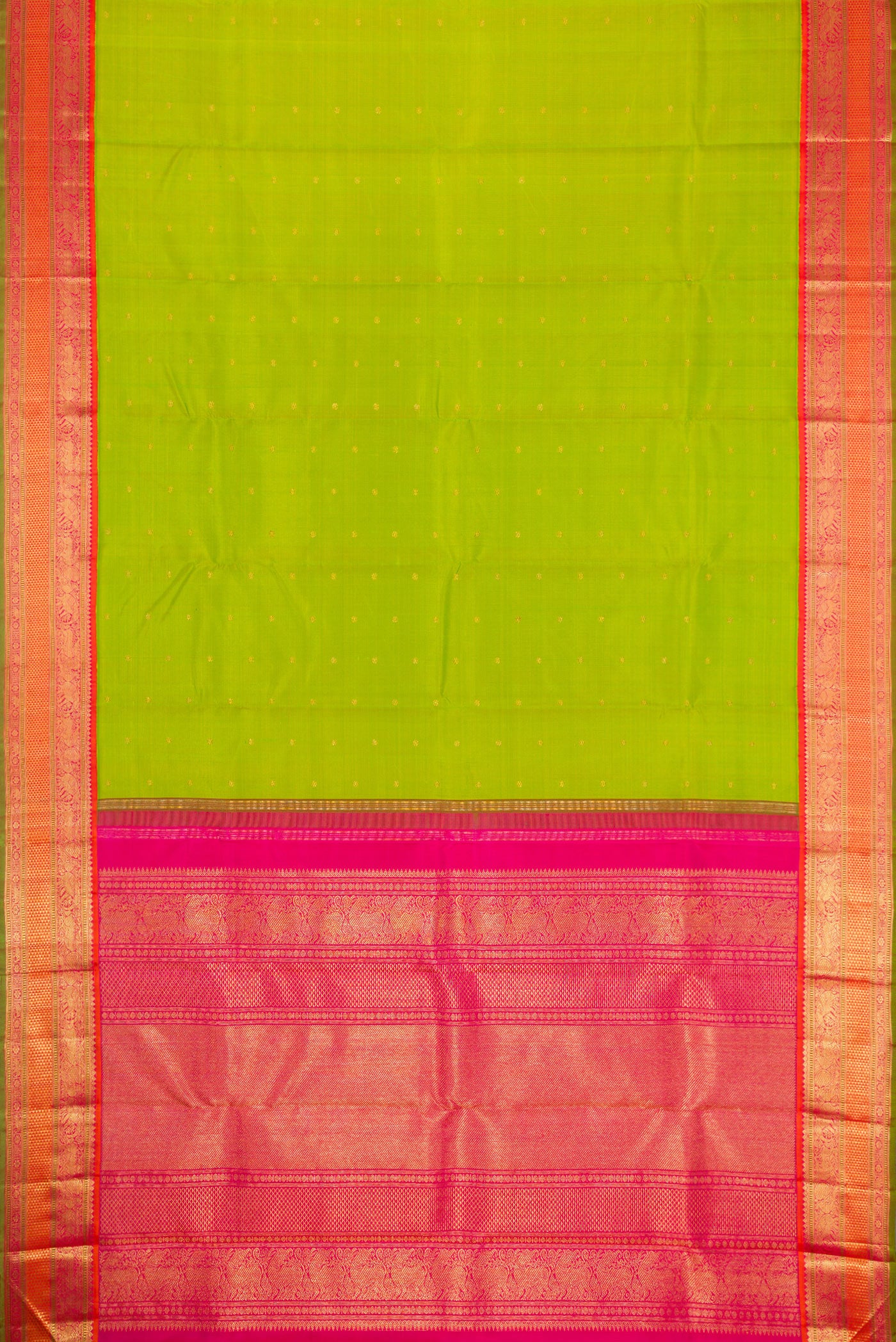 Pure Silk Pure Zari Parrot Green Kanjivaram Saree - Image 6
