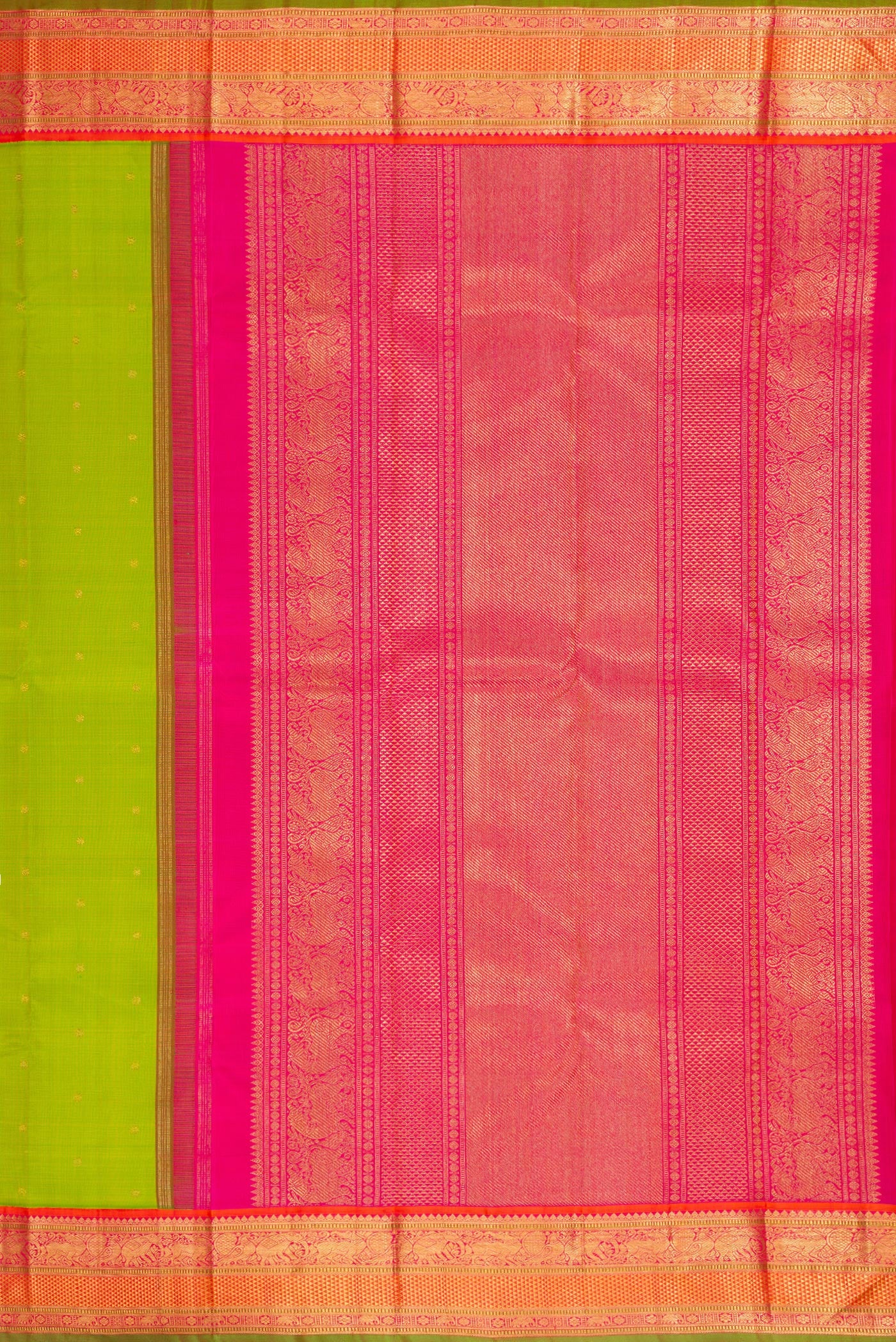 Pure Silk Pure Zari Parrot Green Kanjivaram Saree - Image 7