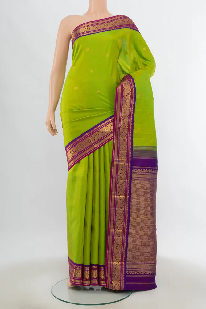 Pure Silk Pure Zari Parrot Green Kanjivaram Saree