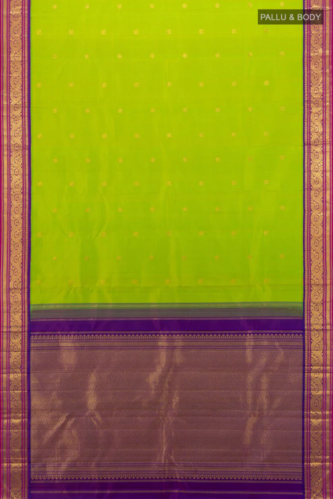 Pure Silk Pure Zari Parrot Green Kanjivaram Saree - Image 5