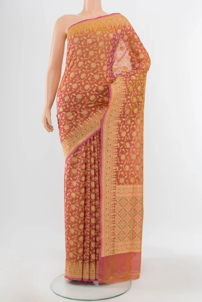 Pink with Yellow Color Banarasi Silk Saree