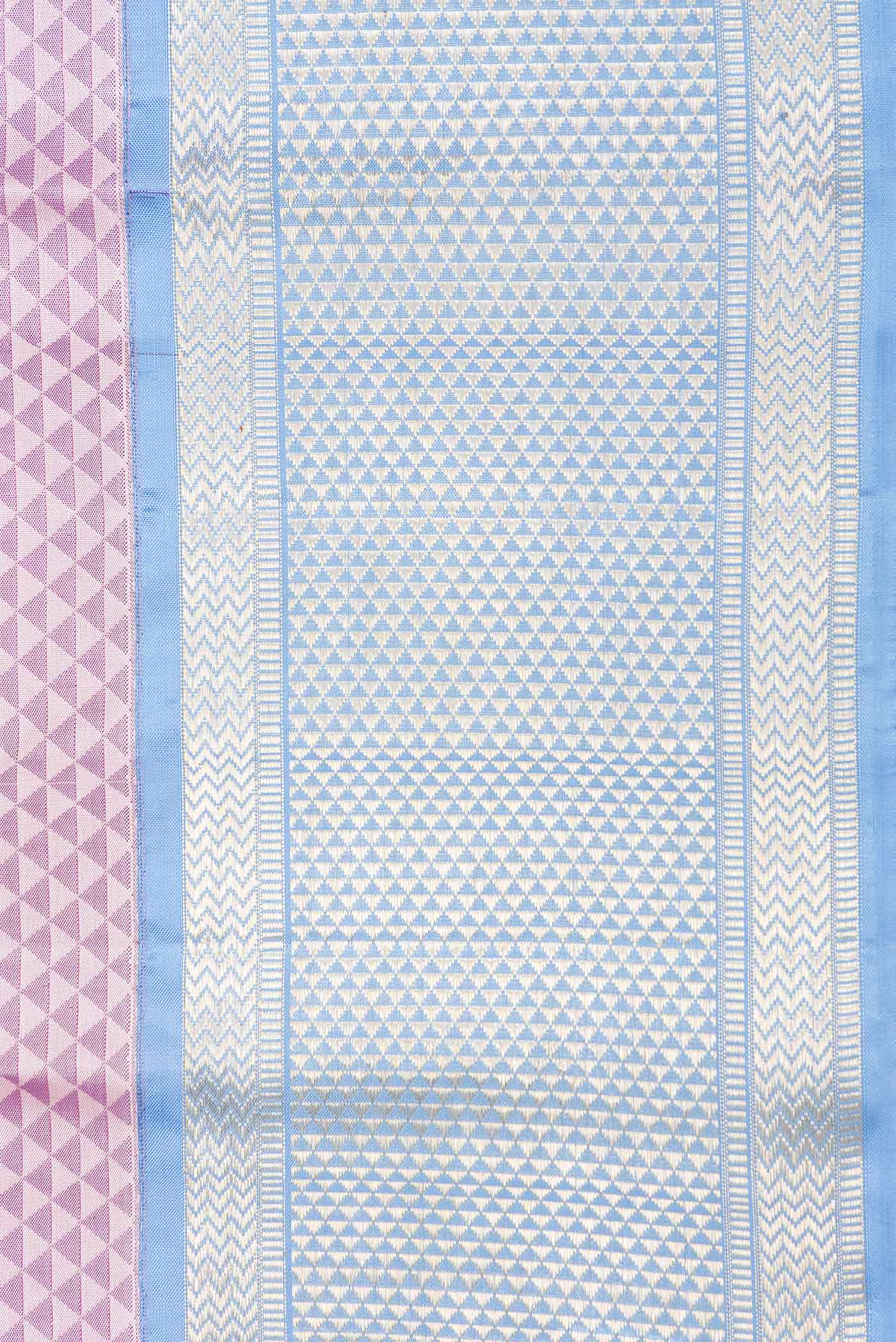 Pure Silk Pure Zari Lavender Dual Tone Kanchipuram Saree - Image 3