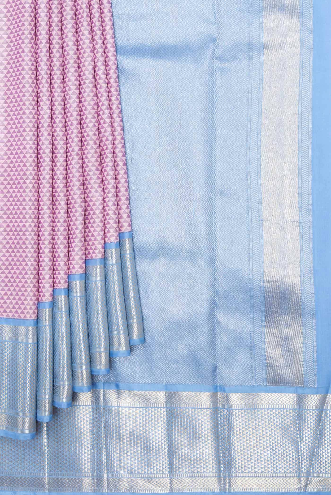 Pure Silk Pure Zari Lavender Dual Tone Kanchipuram Saree - Image 4