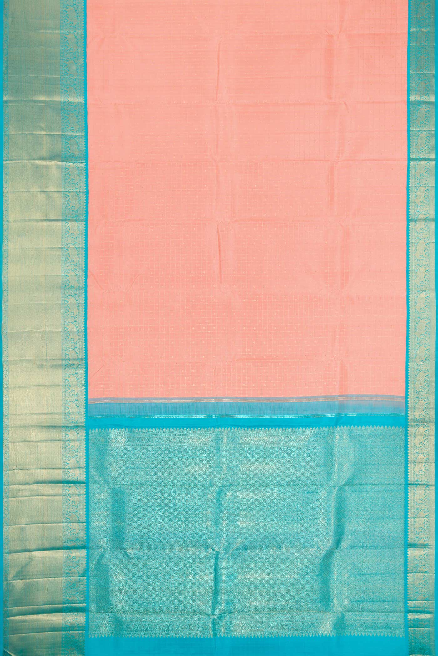 Pure Silk Pure Zari Peach Dual Tone Kanjivaram Saree - Image 6