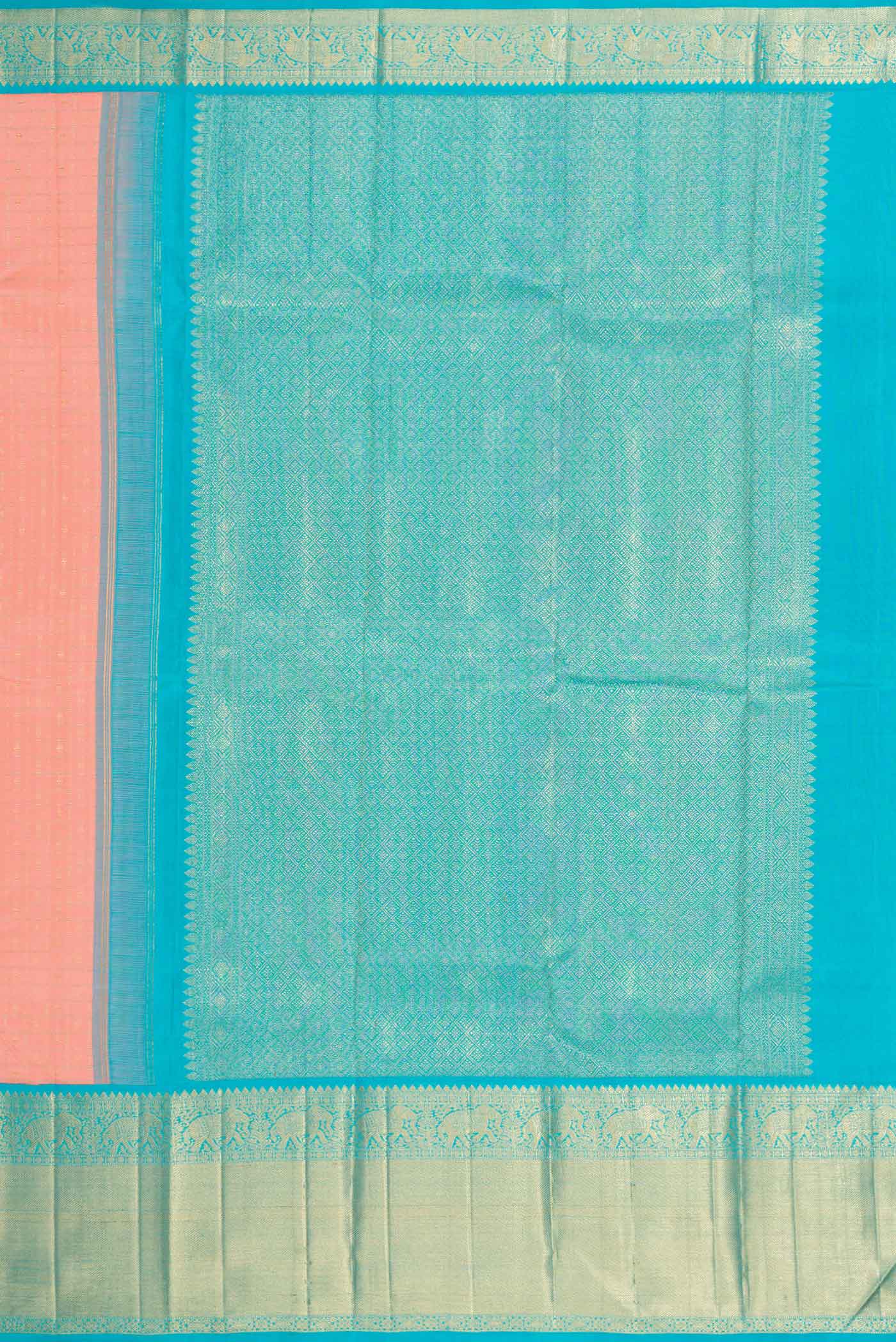 Pure Silk Pure Zari Peach Dual Tone Kanjivaram Saree - Image 7