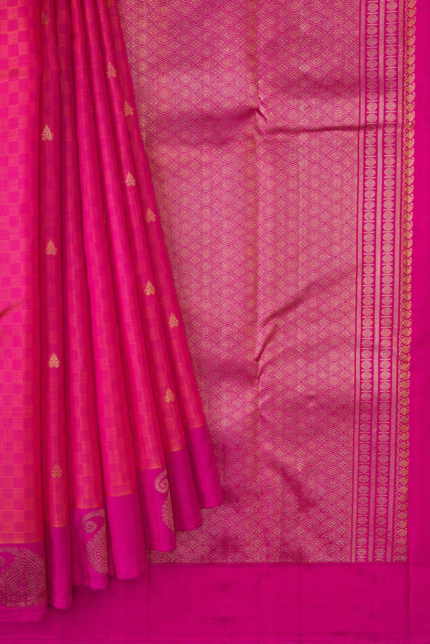 Pure Silk Pure Zari Pink Dual Tone Kanchipuram Saree - Image 4