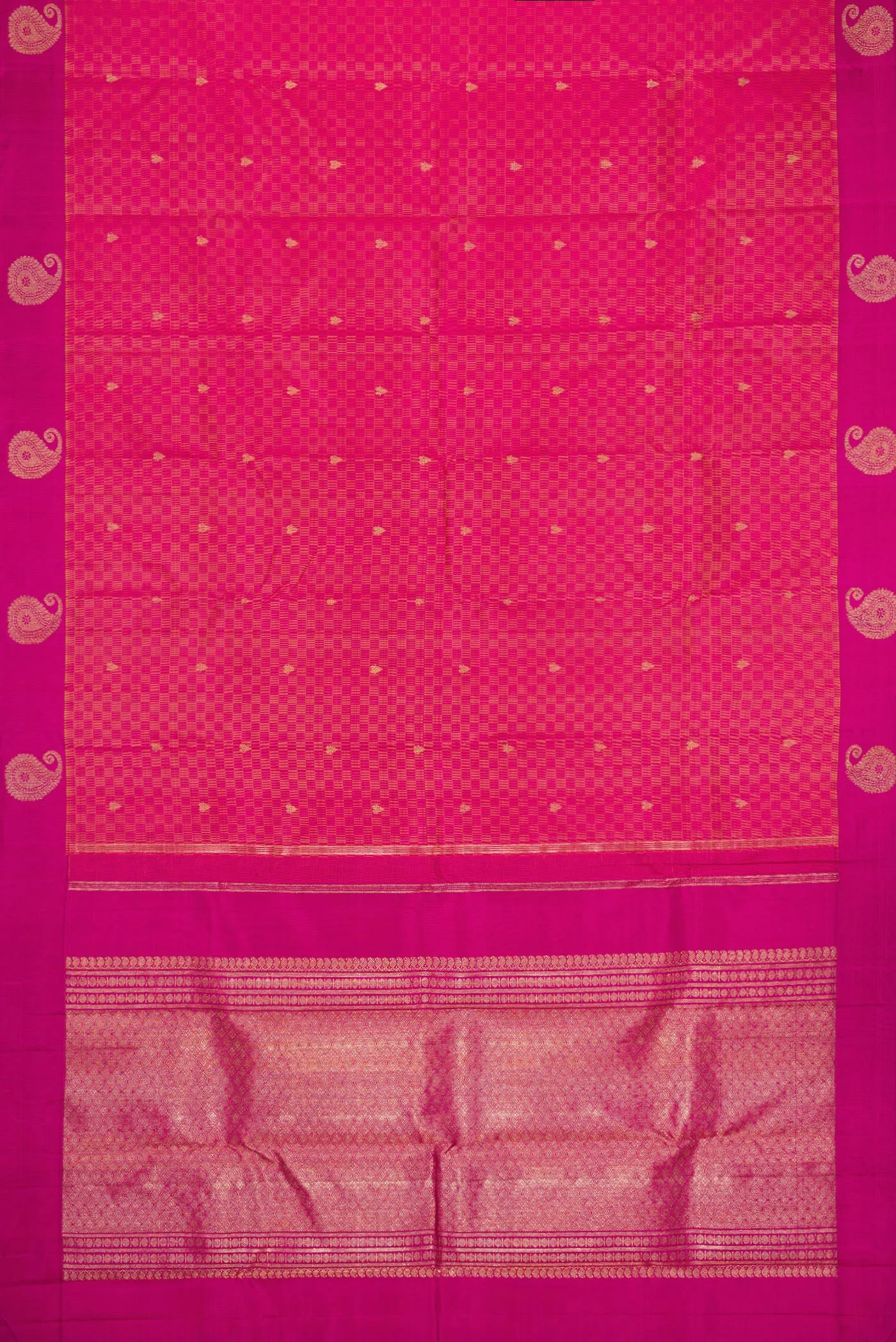 Pure Silk Pure Zari Pink Dual Tone Kanchipuram Saree - Image 6