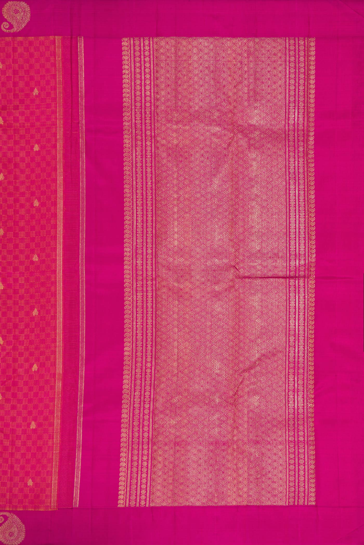 Pure Silk Pure Zari Pink Dual Tone Kanchipuram Saree - Image 7