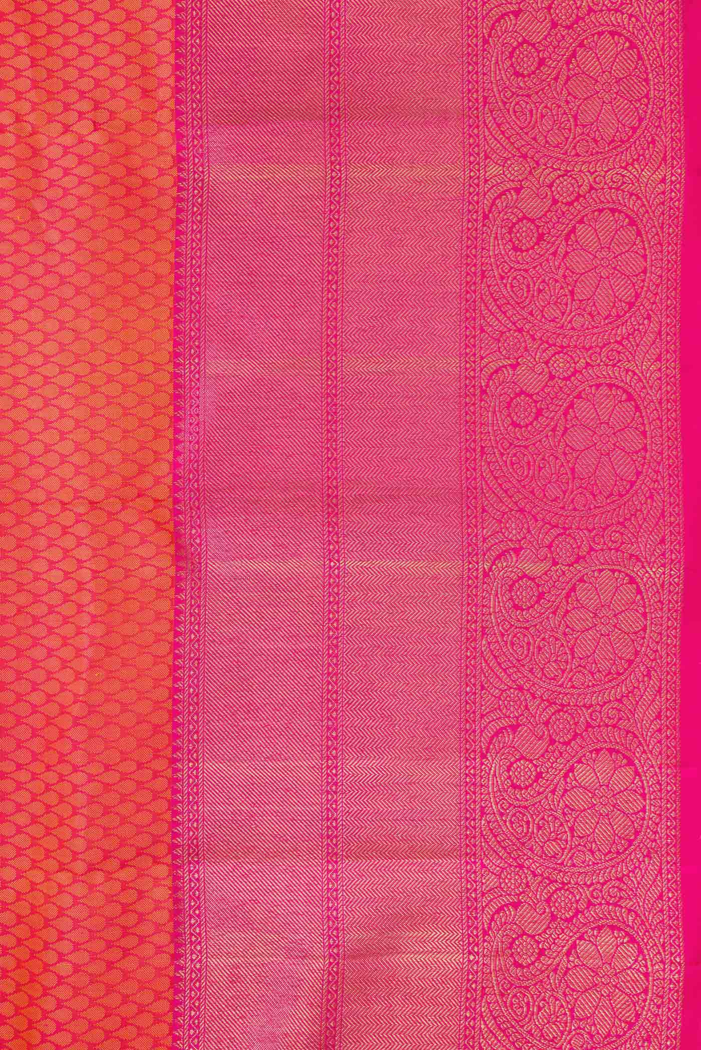 Pure Silk Pure Zari Orange with Pink Color Kanjivaram Saree - Image 3