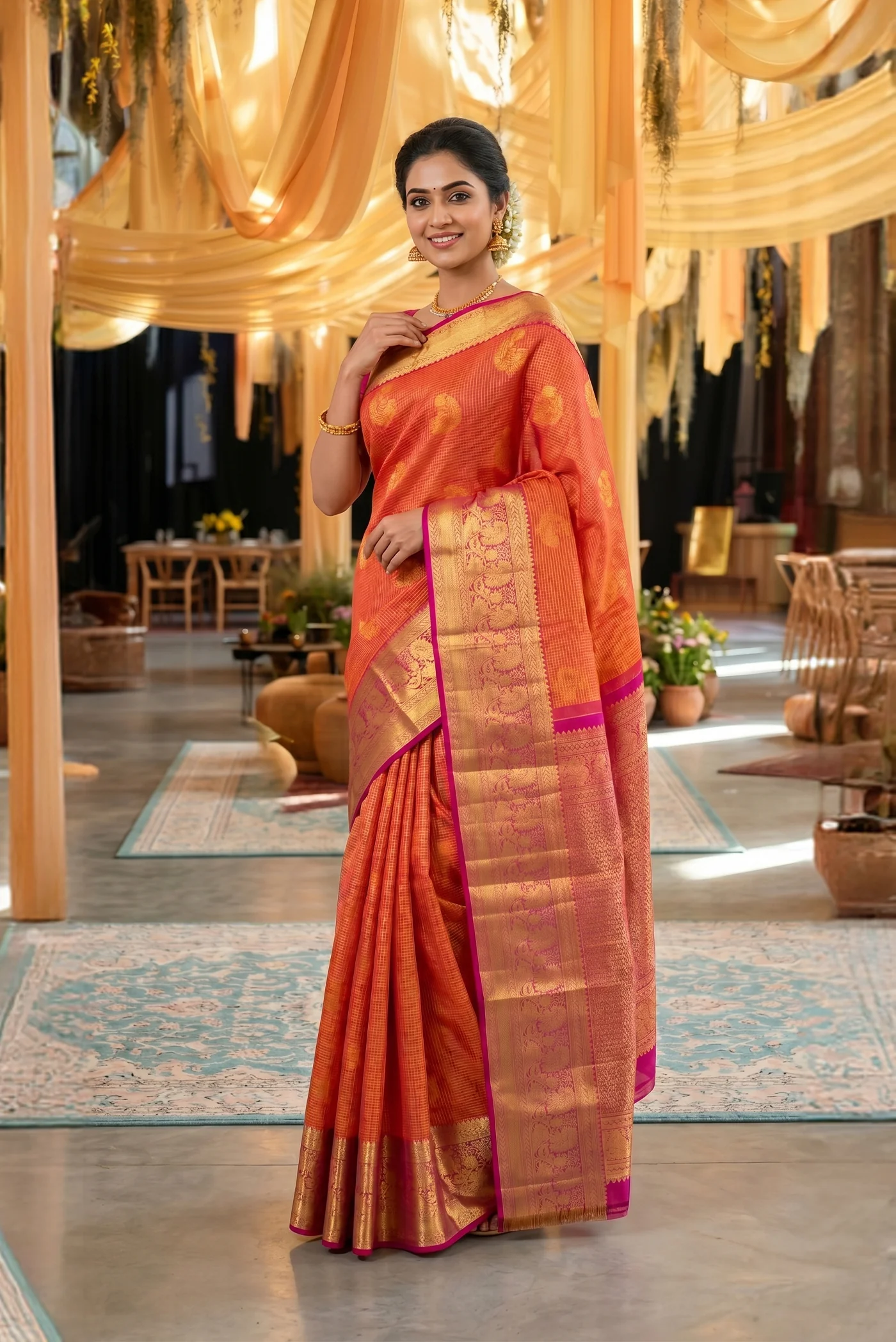 Orange Kanchipuram Silk Saree