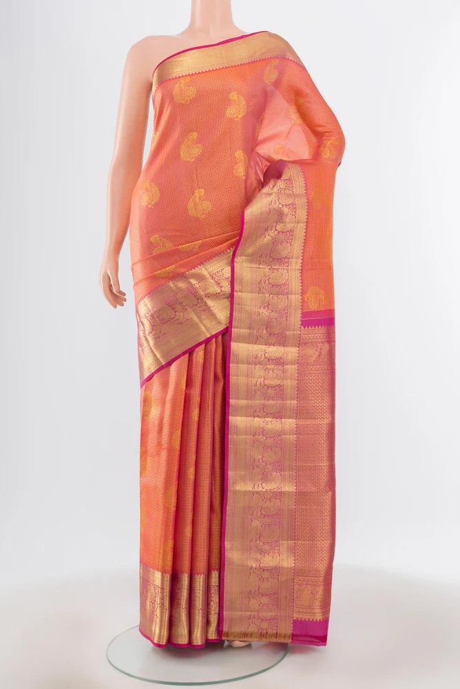 Orange Kanchipuram Silk Saree - Image 2