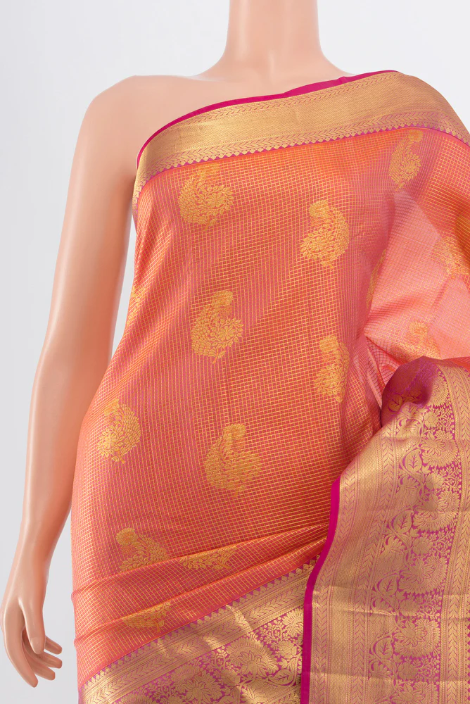 Orange Kanchipuram Silk Saree - Image 3