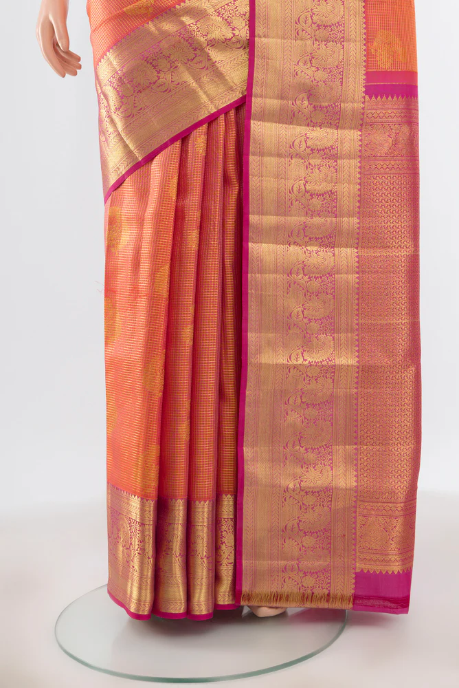 Orange Kanchipuram Silk Saree - Image 4