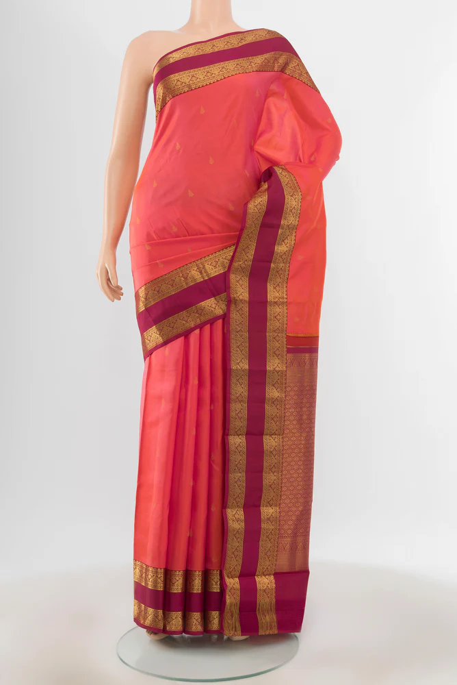 Coral Kanchipuram Silk Saree