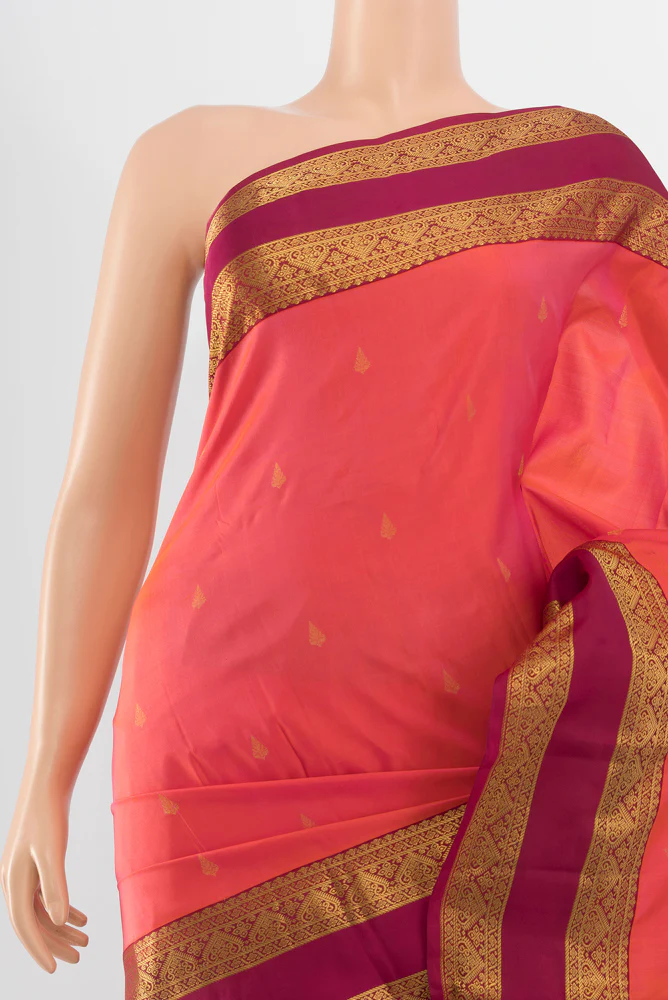 Coral Kanchipuram Silk Saree - Image 2