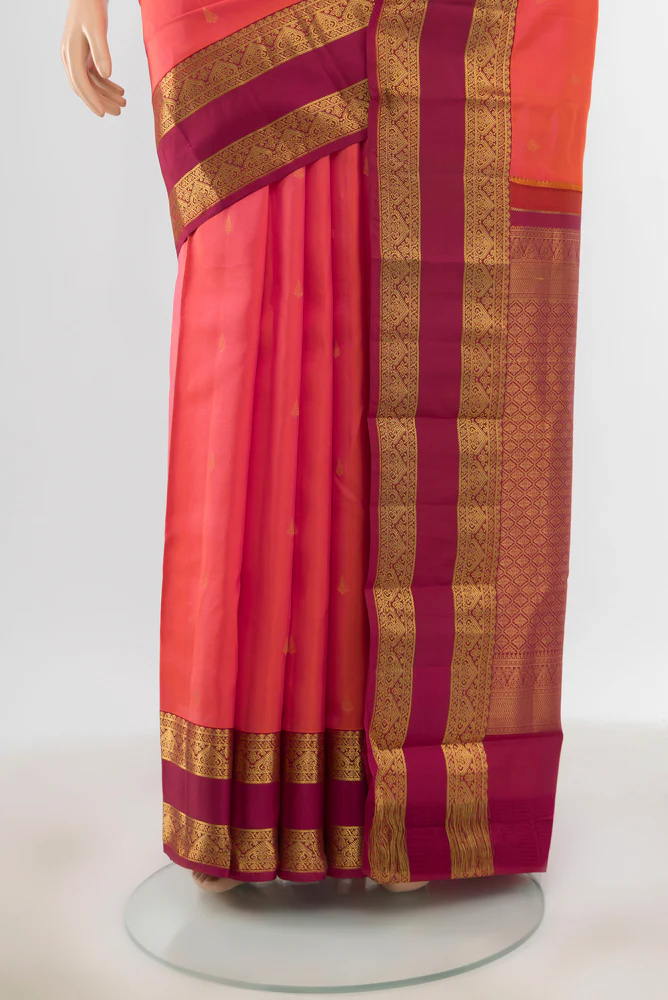 Coral Kanchipuram Silk Saree - Image 3
