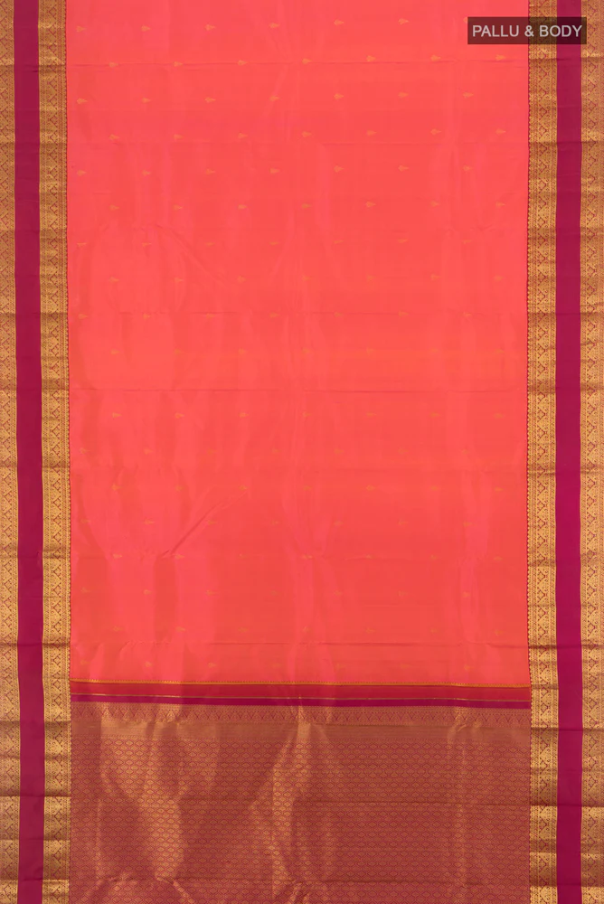 Coral Kanchipuram Silk Saree - Image 5