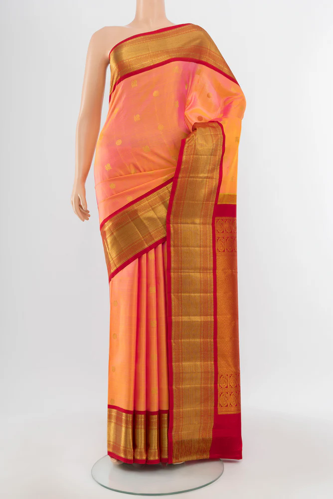 Coral with Yellow Color Kanchipuram Silk Saree