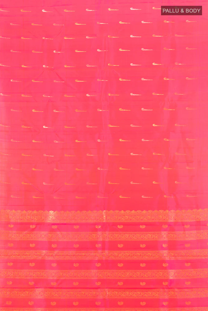 Pink with Orange Color Kanchipuram Silk Saree - Image 5