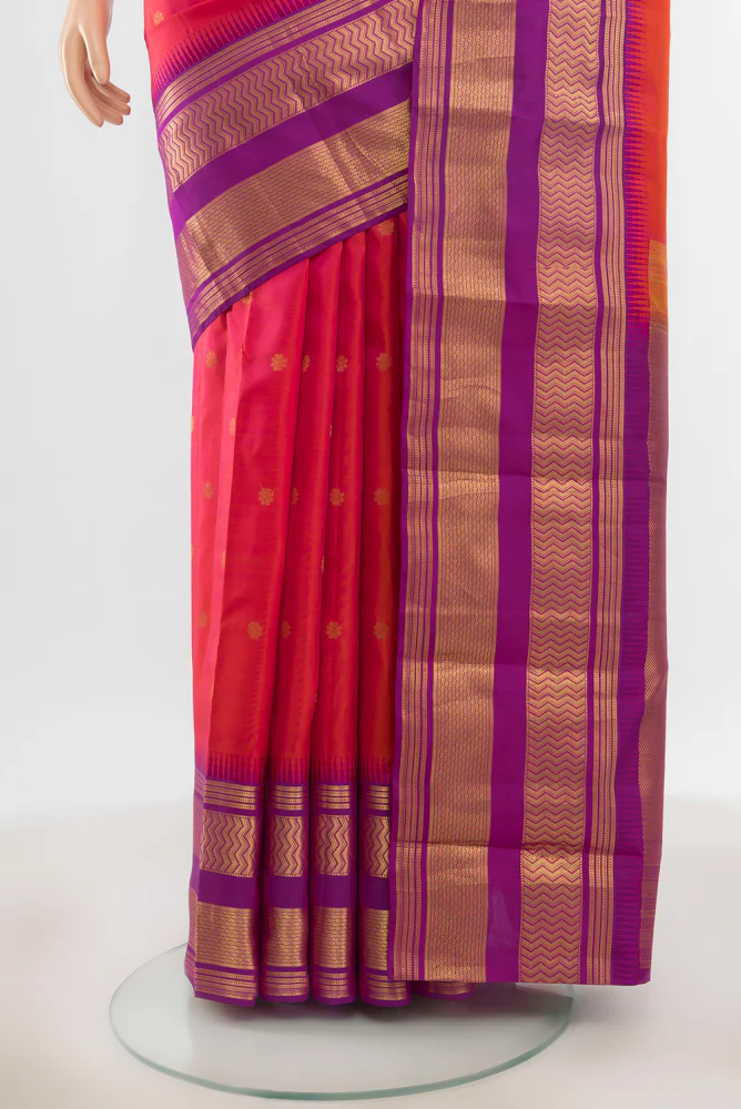 Pink with Orange Color Kanjivaram Silk Saree - Image 3