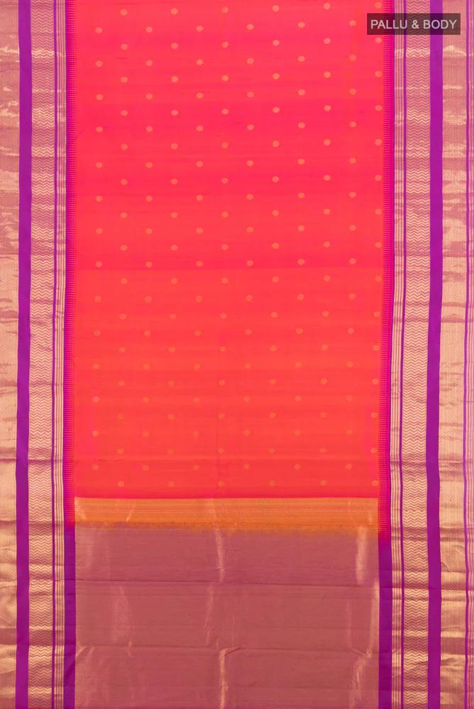 Pink with Orange Color Kanjivaram Silk Saree - Image 5