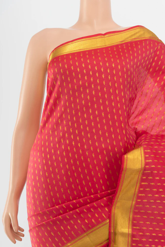 Pure Silk Pure Zari Coral Kanjivaram Saree - Image 2