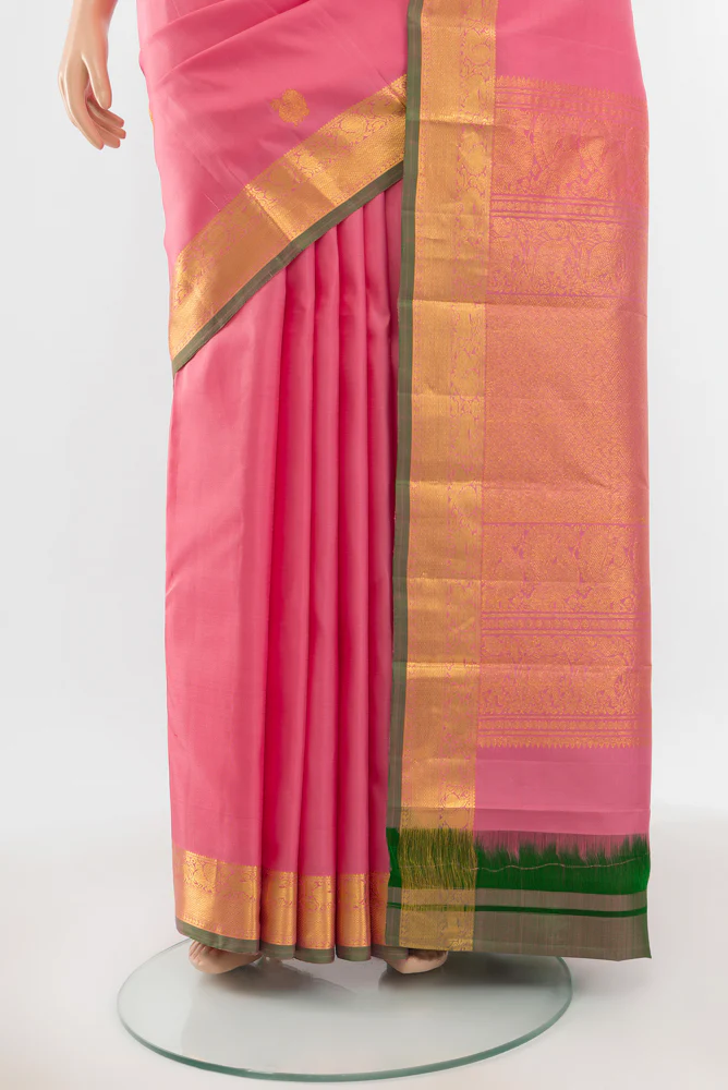 Rose pink Kanjivaram Silk Saree - Image 3