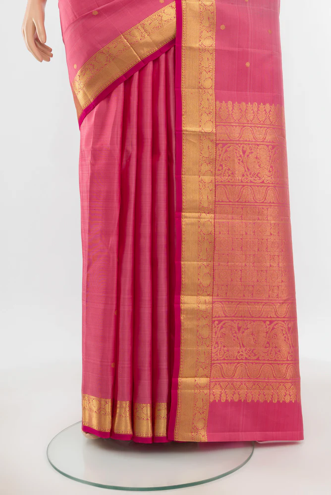 Pure Silk Pure Zari Peach Kanjivaram Saree - Image 3
