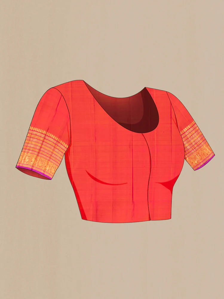 Orange with Pink Color Kanjivaram Silk Saree - Image 4