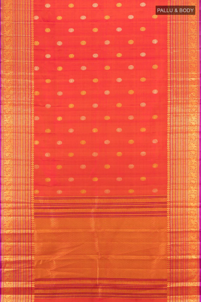 Orange with Pink Color Kanjivaram Silk Saree - Image 5