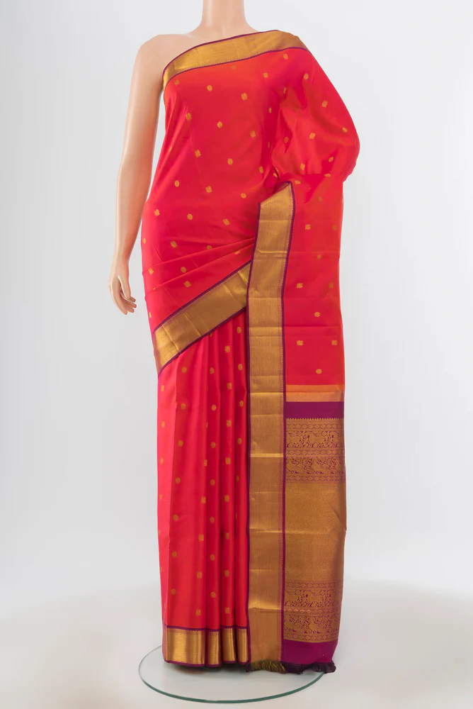 pink with orange Color Kanjivaram Silk Saree