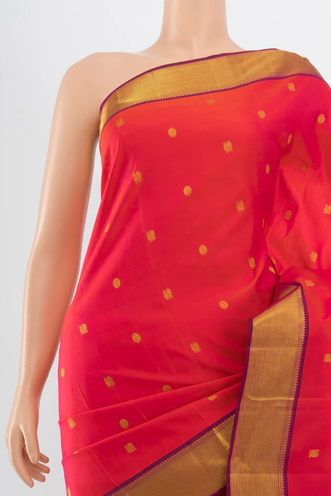 pink with orange Color Kanjivaram Silk Saree - Image 2