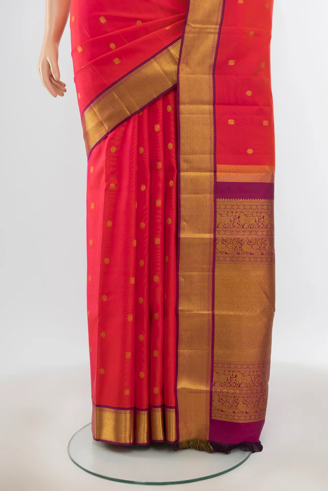 pink with orange Color Kanjivaram Silk Saree - Image 3