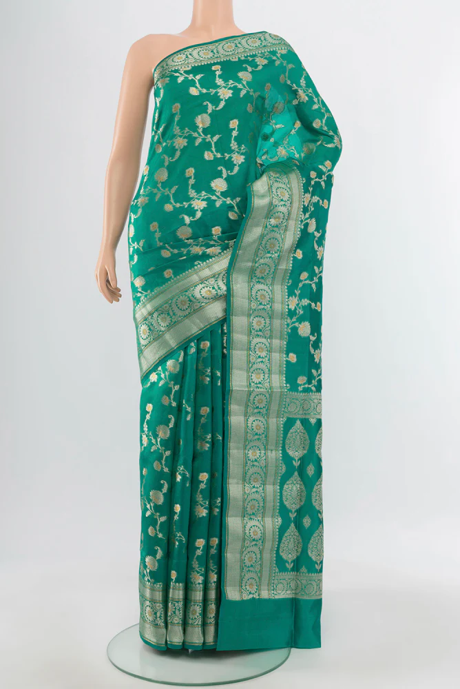 Teal Banarasi Raw Silk Saree