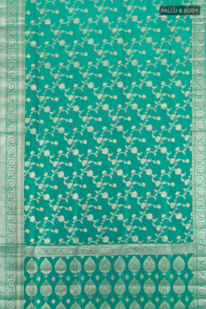 Teal Banarasi Raw Silk Saree - Image 5