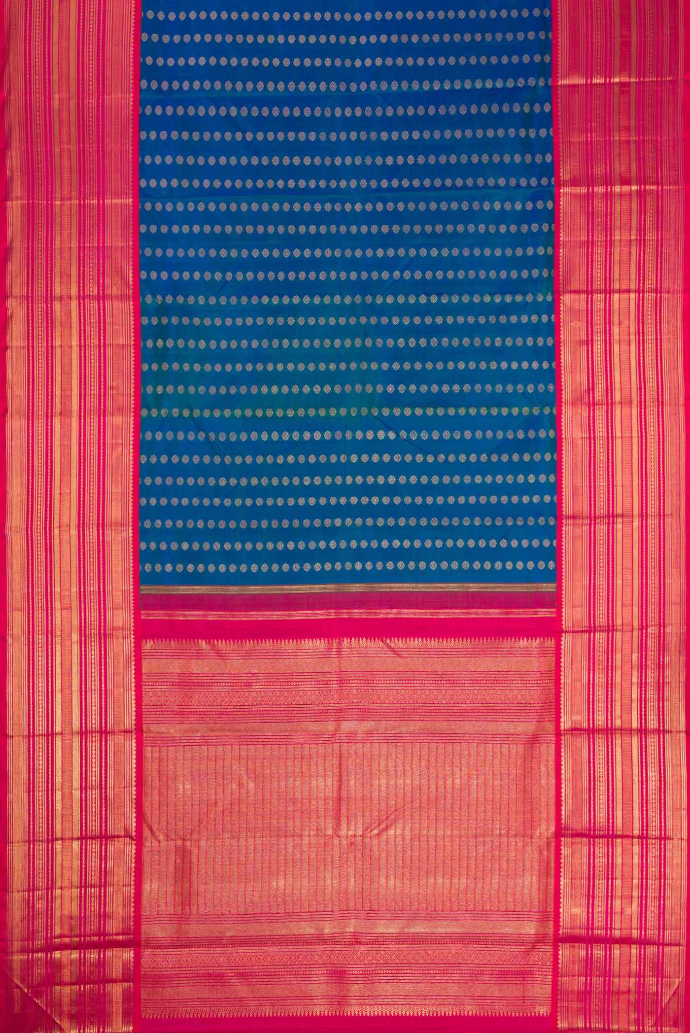 Pure Silk Pure Zari Peacock Blue Dual Tone Kanjivaram Saree - Image 6