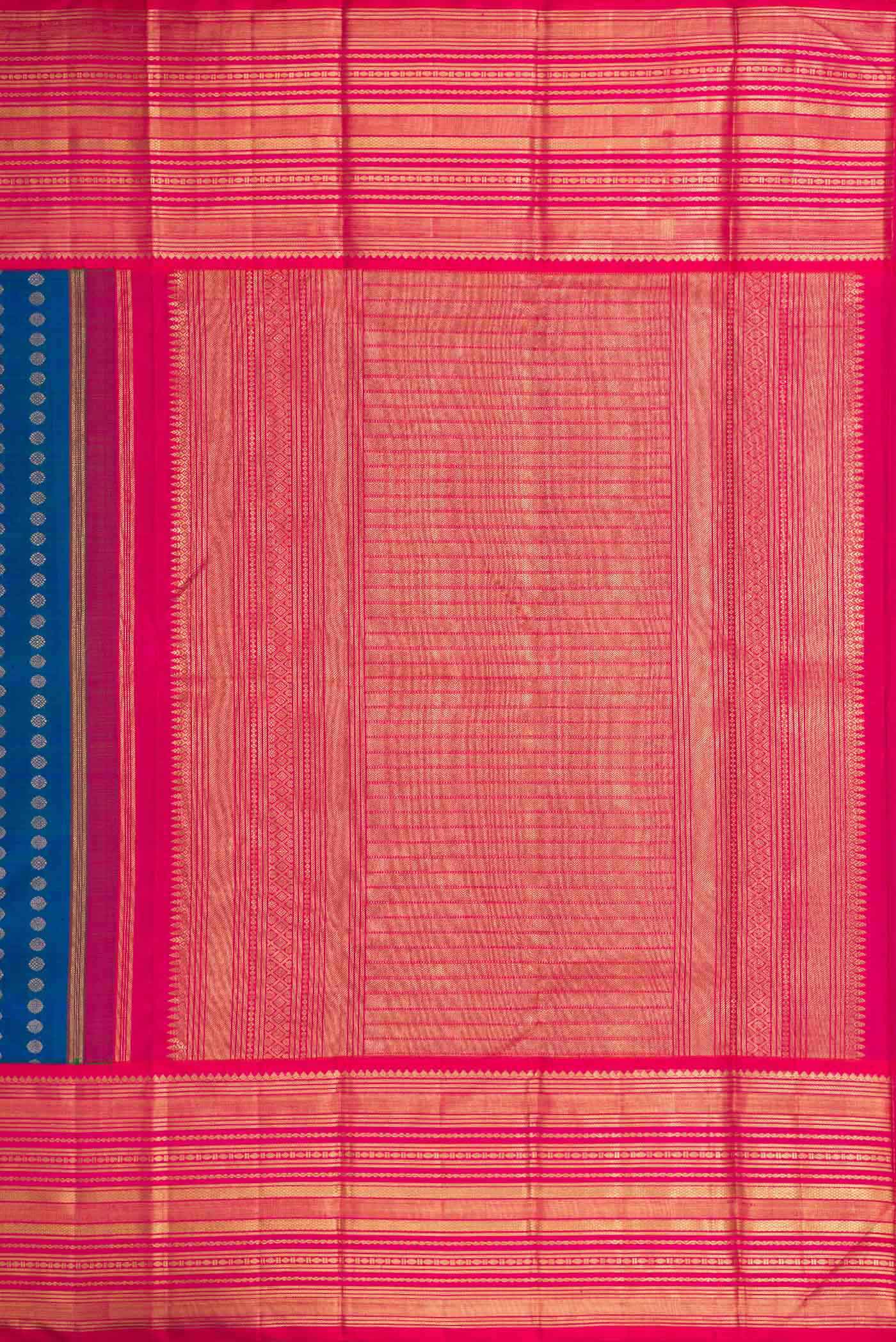 Pure Silk Pure Zari Peacock Blue Dual Tone Kanjivaram Saree - Image 7