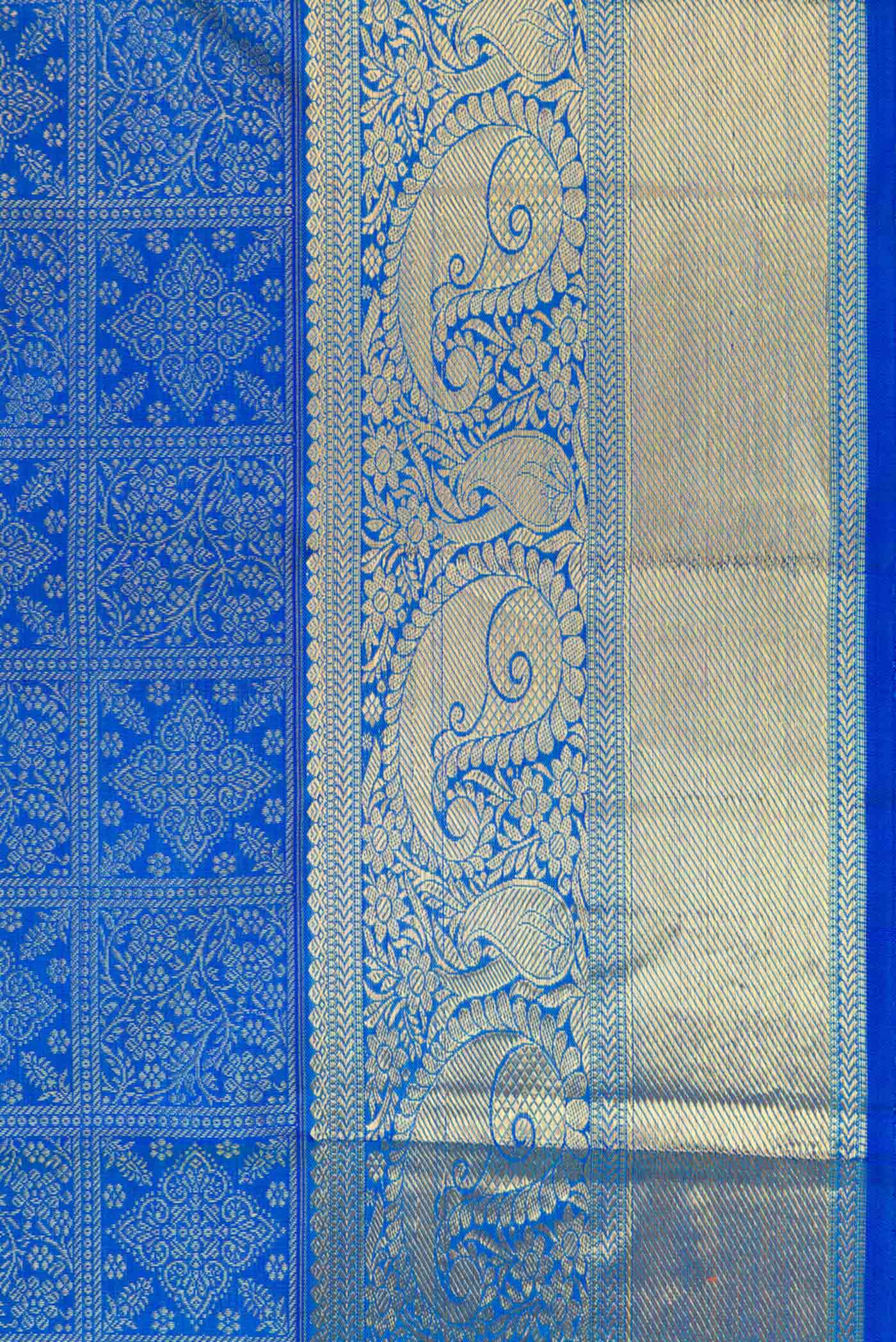Pure Silk Pure Zari Peacock Blue Dual Tone Kanjivaram Saree - Image 3