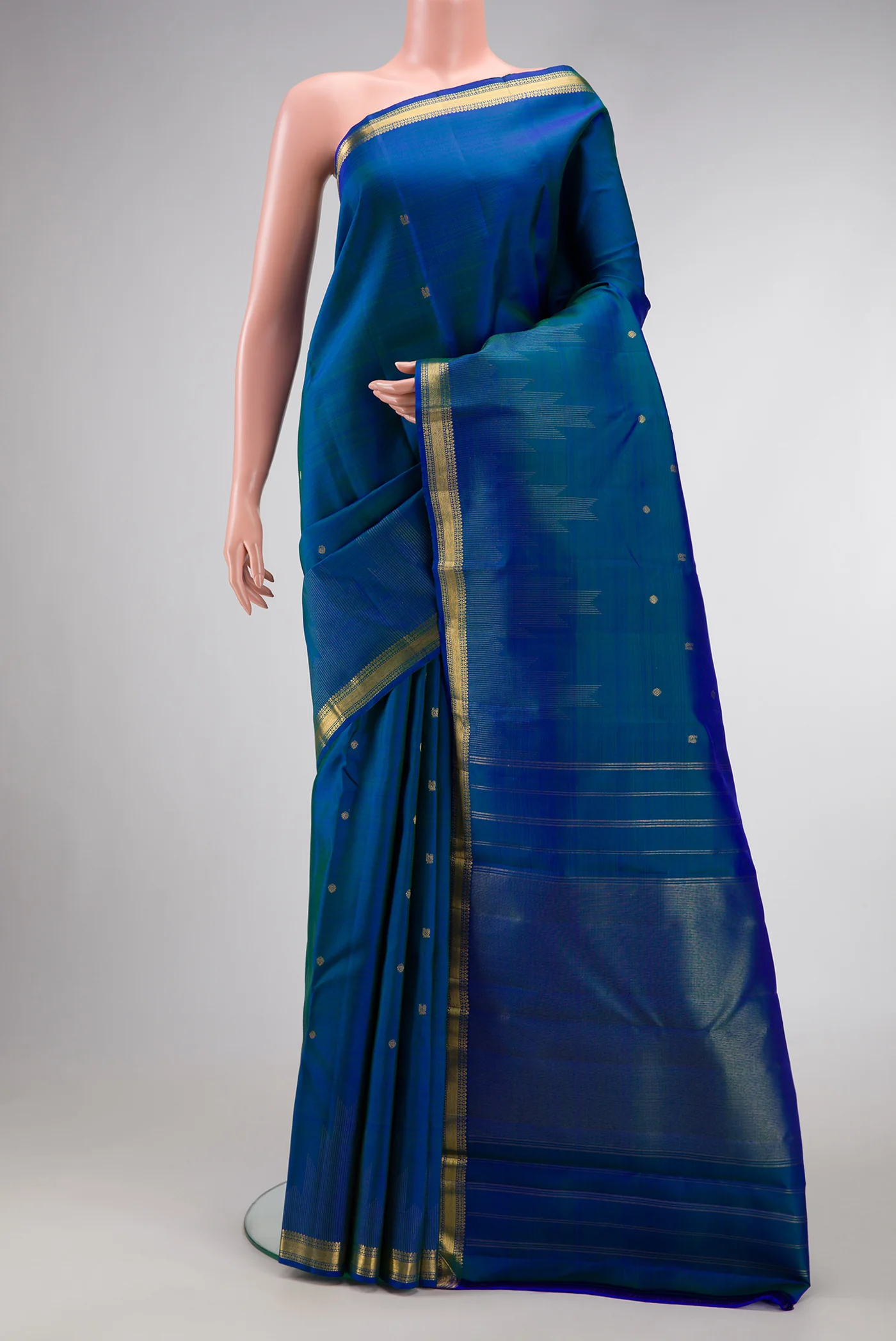 Pure Silk Pure Zari Royal Blue Kanchipuram Saree