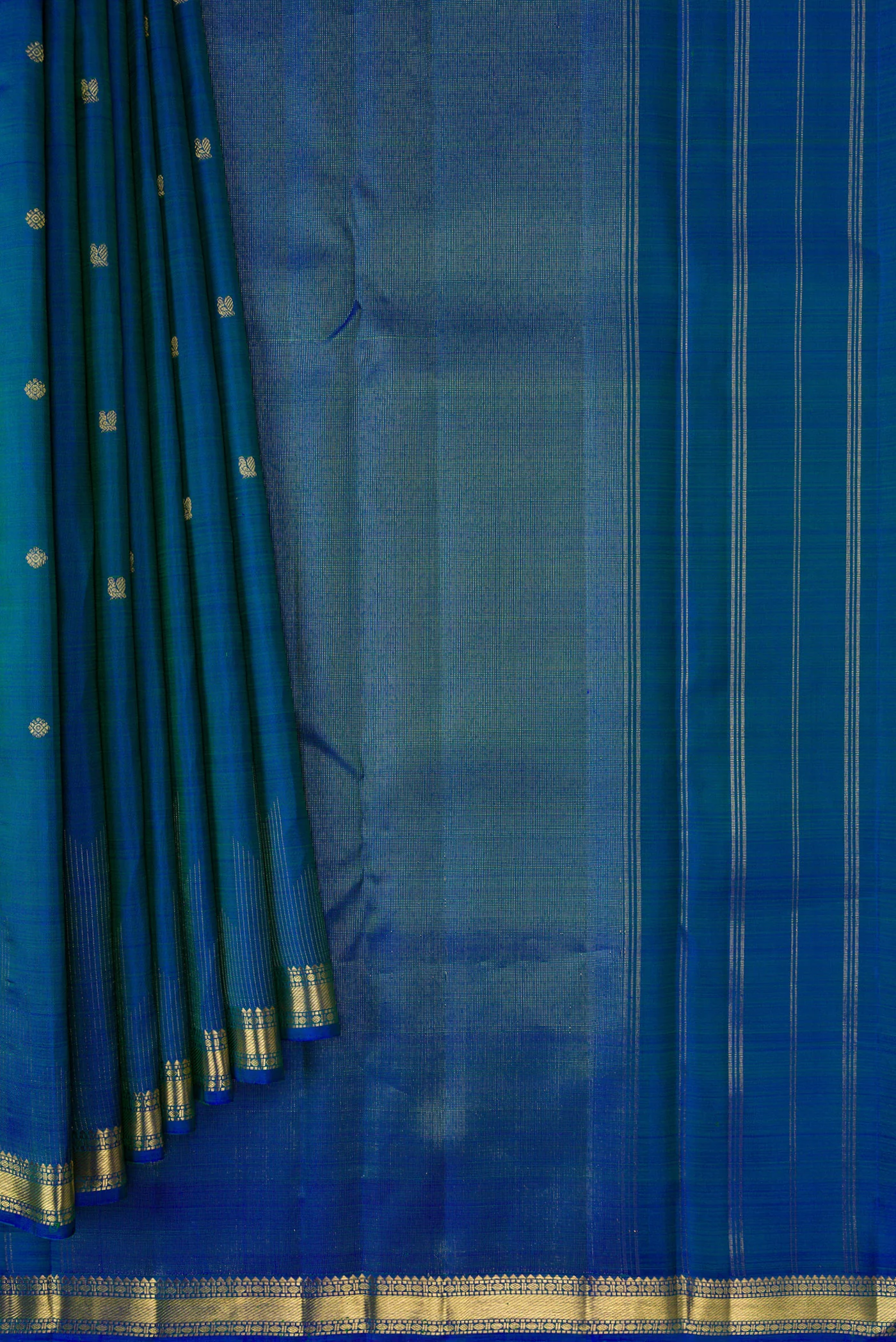 Pure Silk Pure Zari Royal Blue Kanchipuram Saree - Image 4