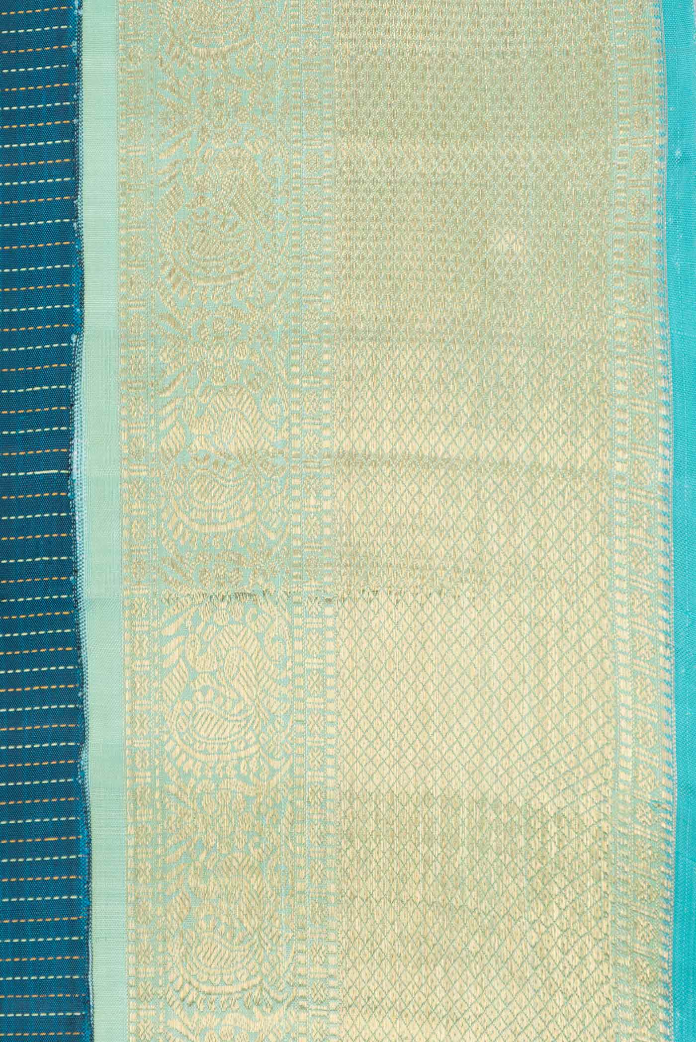 Pure Silk Pure Zari Peacock Blue Dual Tone Kanchipuram Saree - Image 3