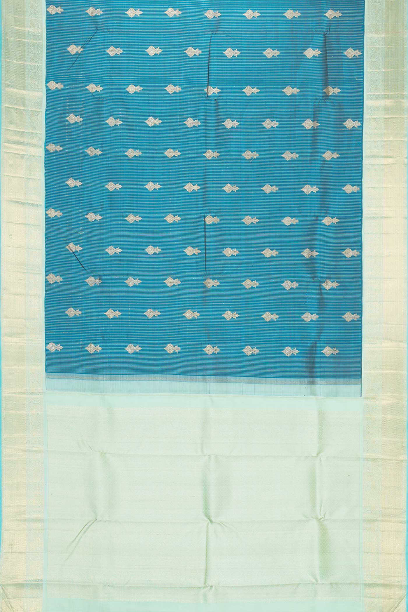 Pure Silk Pure Zari Peacock Blue Dual Tone Kanchipuram Saree - Image 6