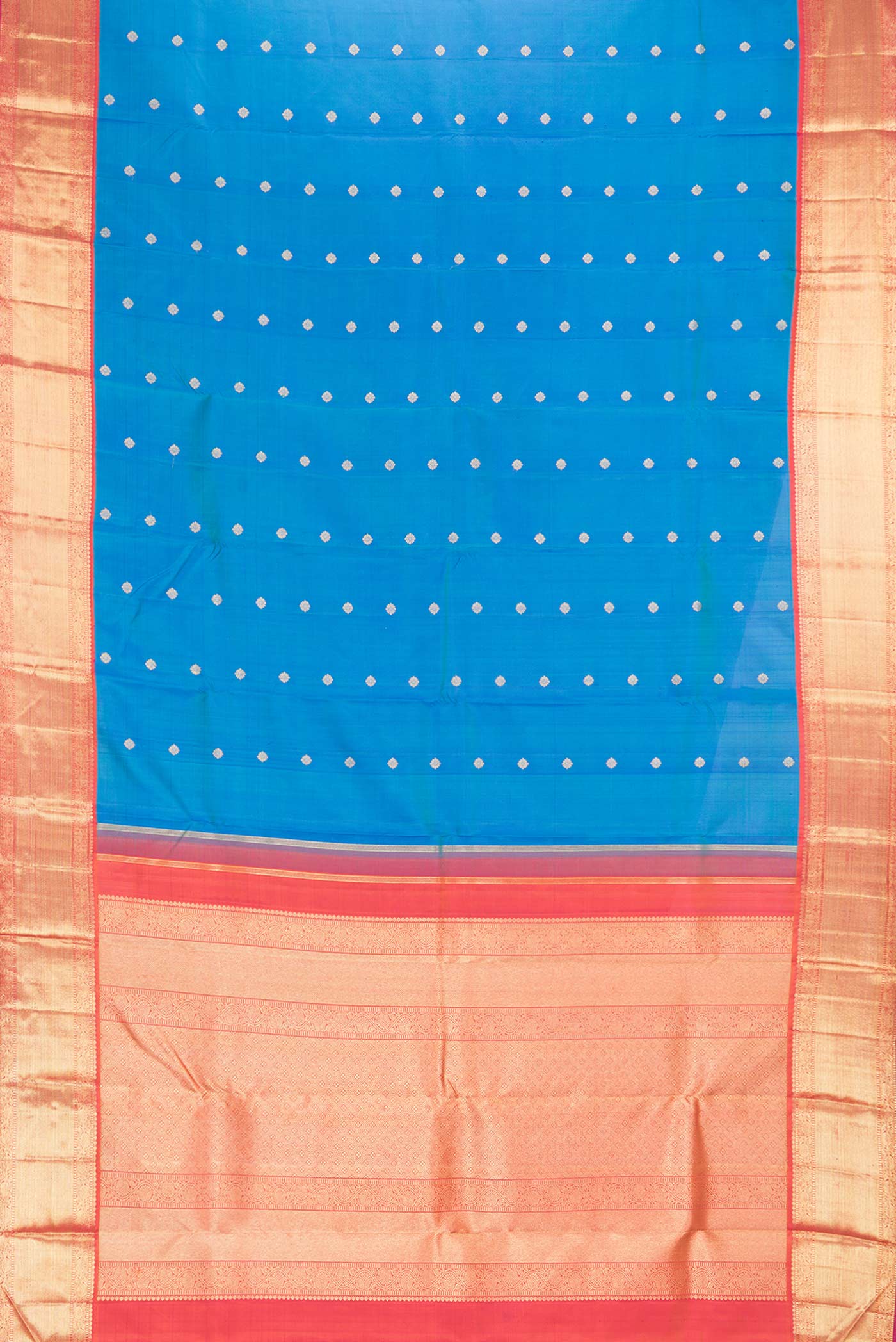 Pure Silk Pure Zari Peacock Blue Dual Tone Kanjivaram Saree - Image 6
