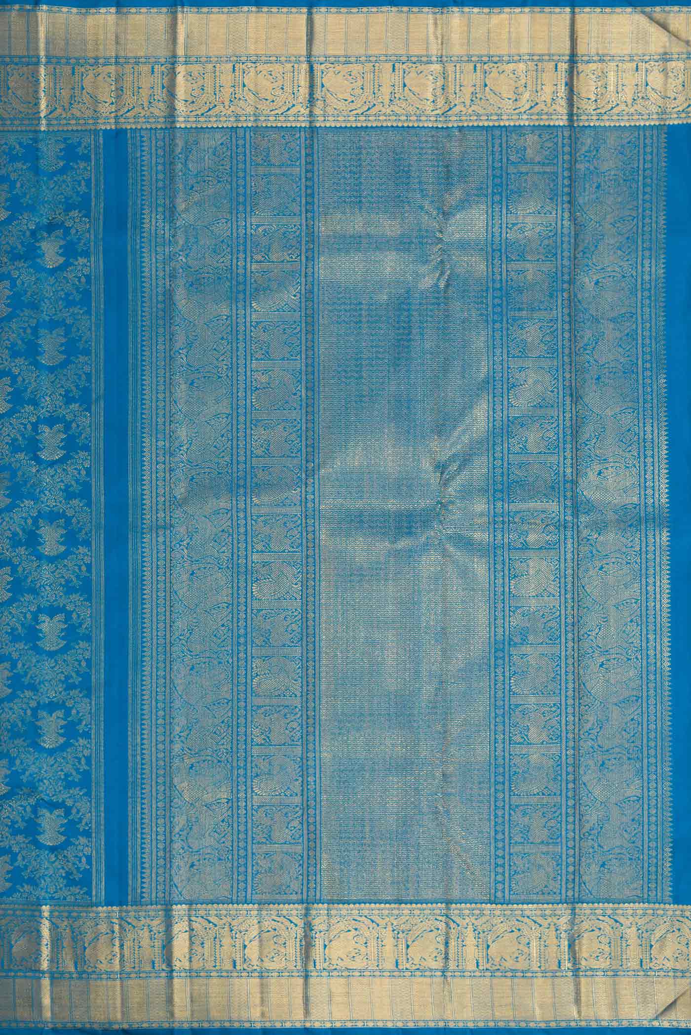 Pure Silk Pure Zari Peacock Blue Dual Tone Kanjivaram Saree - Image 7