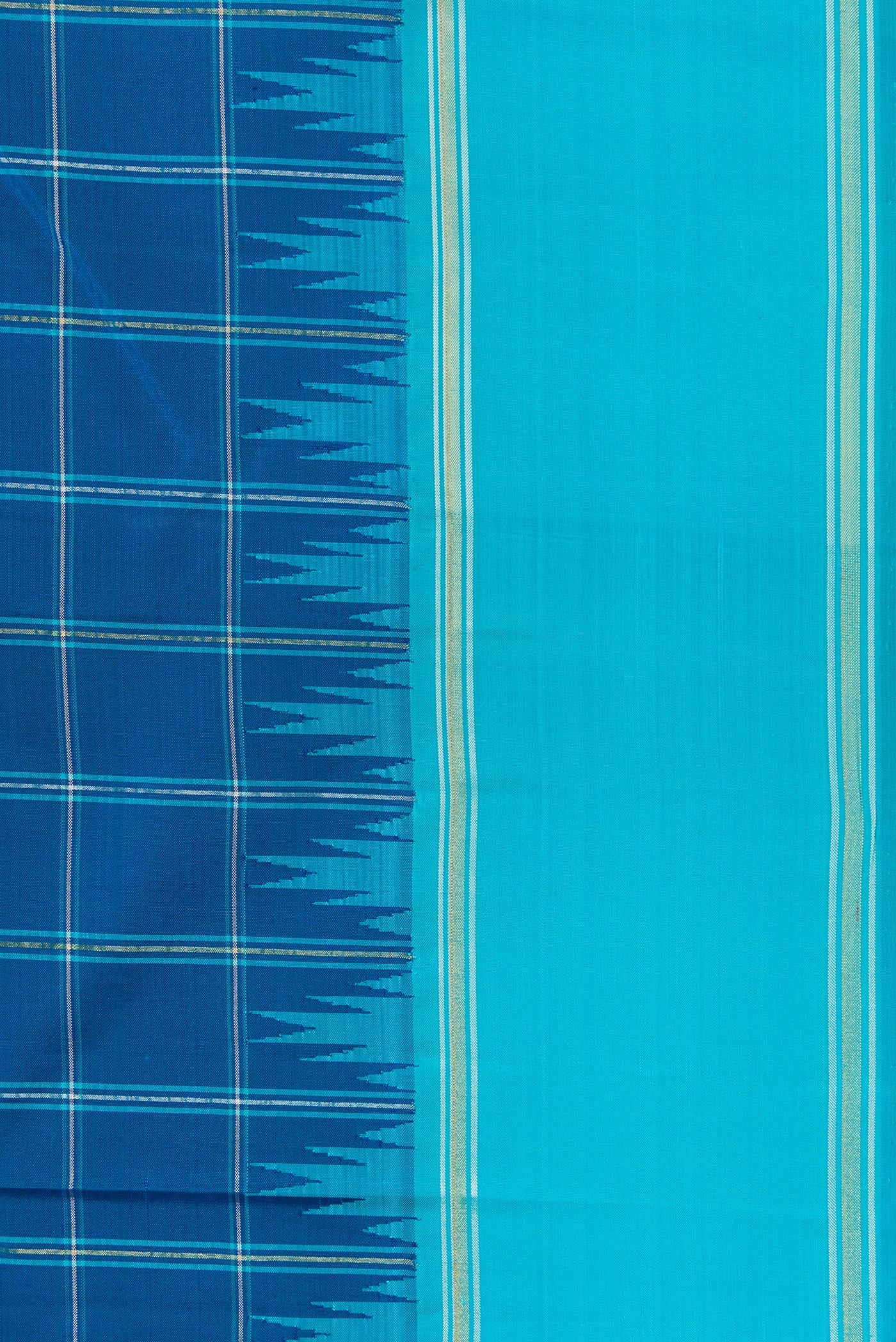 Pure Silk Pure Zari Blue Kanjivaram Saree - Image 3