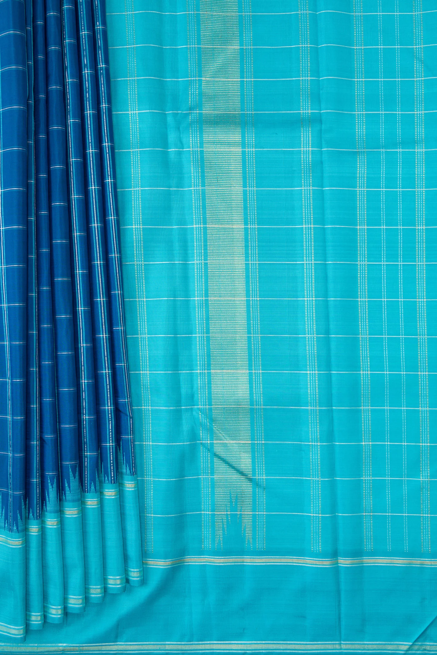 Pure Silk Pure Zari Blue Kanjivaram Saree - Image 4